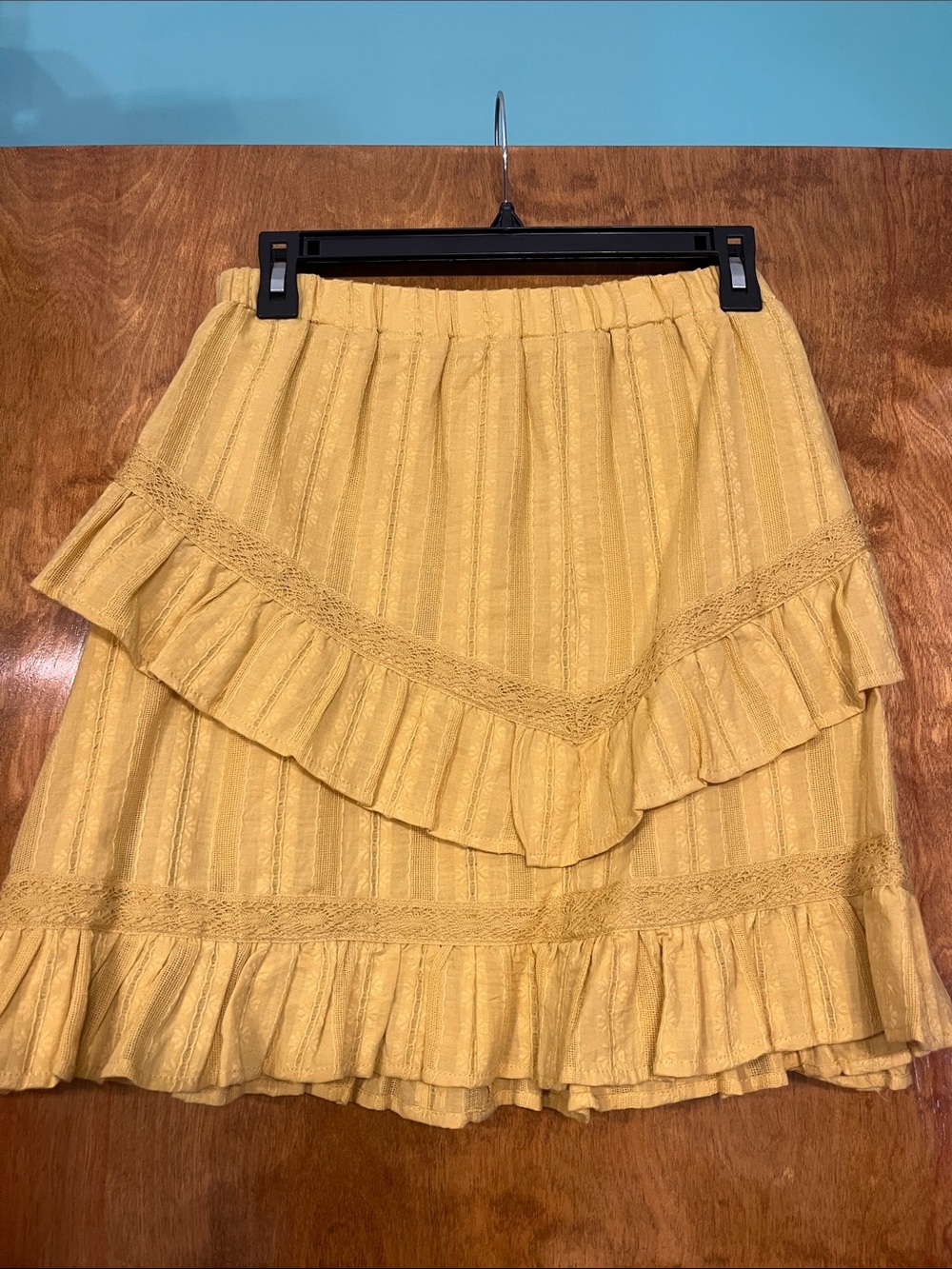 Time and Tru Mustard Yellow Ruffle Tiered Mini Skirt